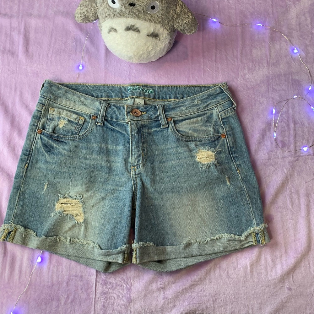 Refuge Distressed Blue Denim Shorts